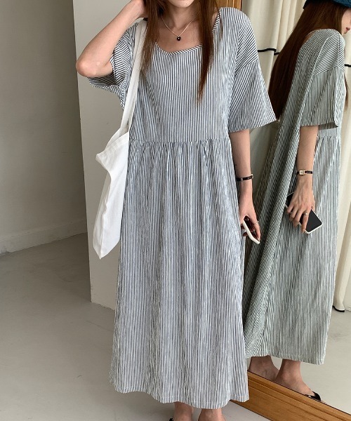 FAVORITO ワンピース シンプルストライプ柄ワンピース
