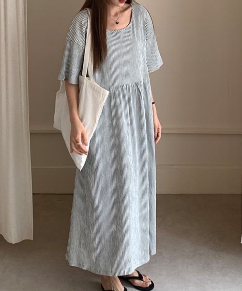 FAVORITO ワンピース シンプルストライプ柄ワンピース