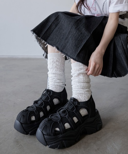 mAcne Studios ブラックミュール 38サイズ サテン ピープトゥハイヒールプラットフォームミュール - Black