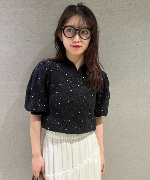 「LILY BROWN」 半袖ニット FREE ブルー レディース LILY BROWN 「LILY BROWN」 半袖ニット FREE ブルー レディース