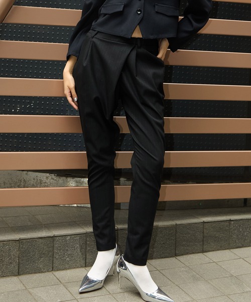 スラックス パンツ グリッターストライプサルエルパンツ レディース