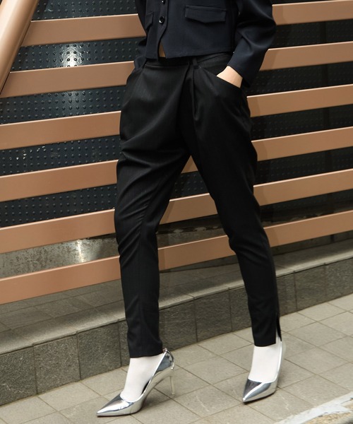 スラックス パンツ グリッターストライプサルエルパンツ レディース