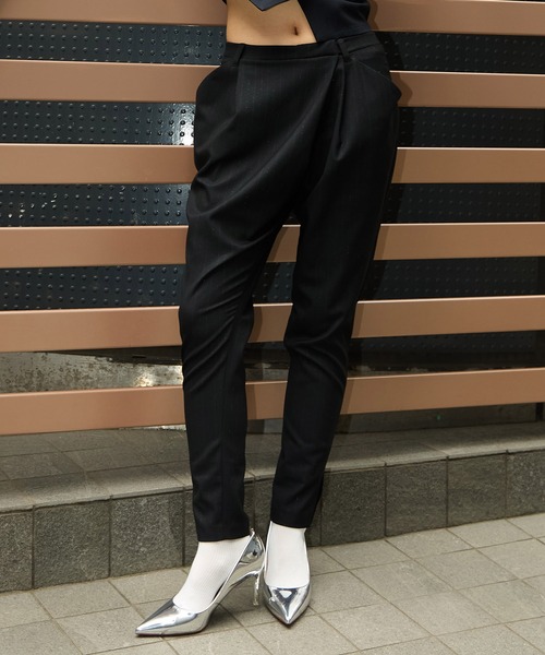 スラックス パンツ グリッターストライプサルエルパンツ レディース