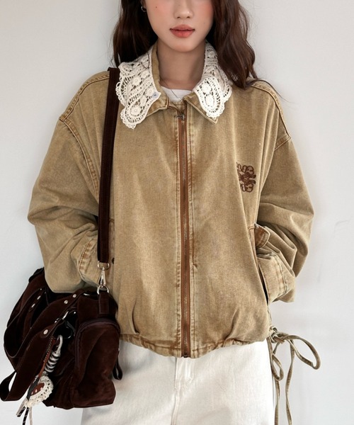 Sibra（シブラ） デニムジャケット gジャン 2WAYレース襟付きデニム