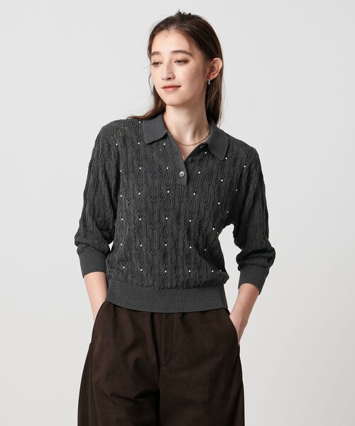 UNITED ARROWS ニット セーター フェイクパール レース プル