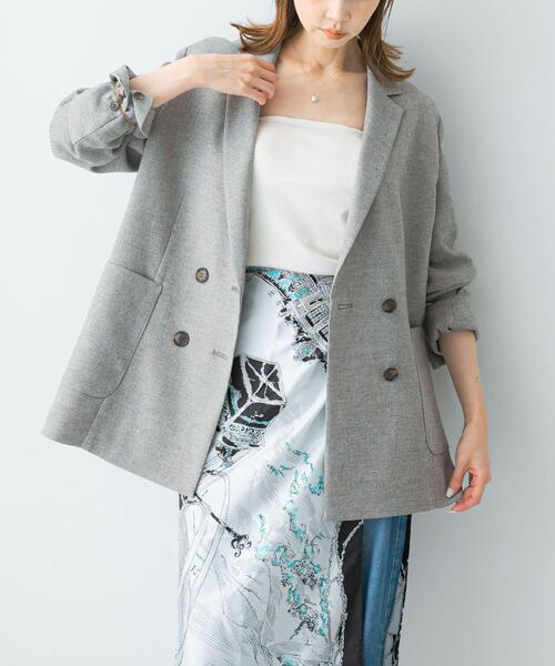 コート アウター ツイードテーラードダブルジャケット レディース