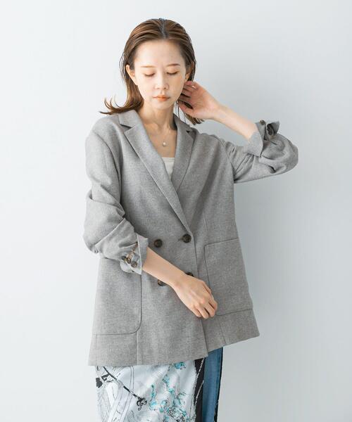 コート アウター ツイードテーラードダブルジャケット レディース