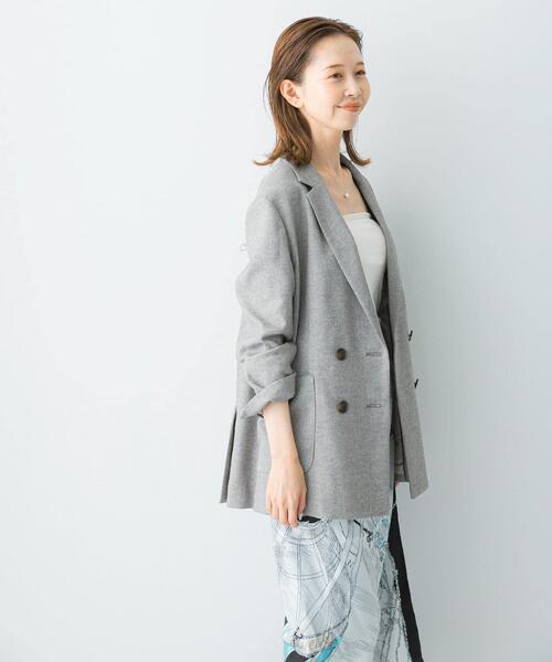 コート アウター ツイードテーラードダブルジャケット レディース
