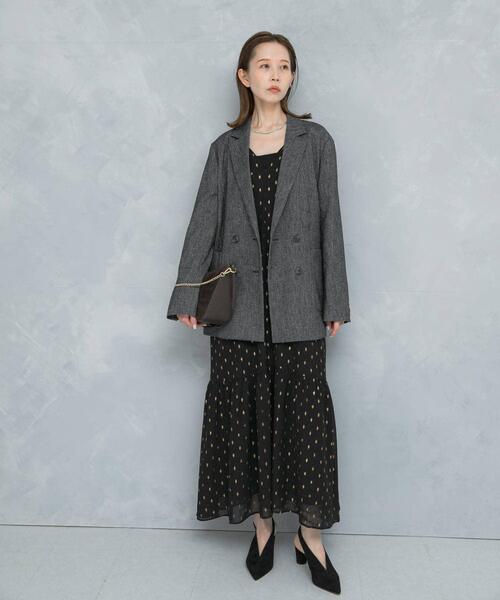 コート アウター ツイードテーラードダブルジャケット レディース