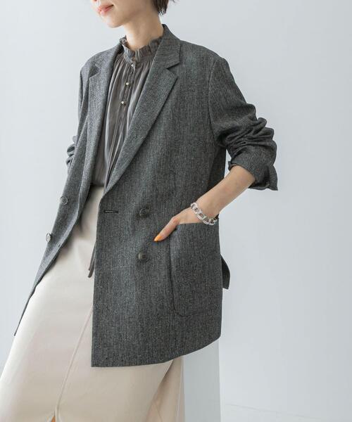 コート アウター ツイードテーラードダブルジャケット レディース