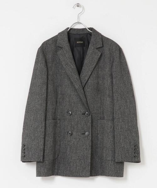コート アウター ツイードテーラードダブルジャケット レディース