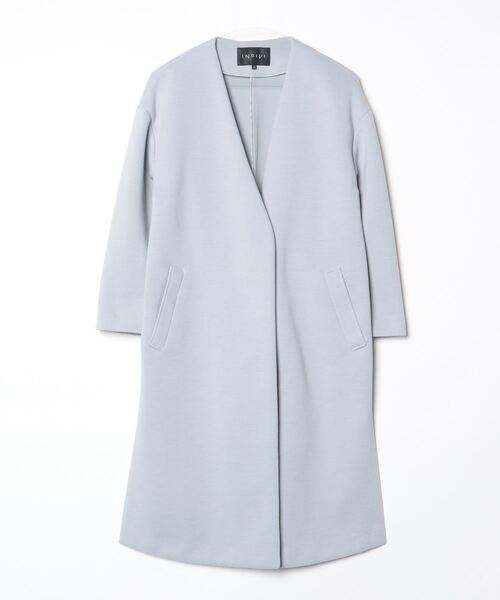 【INDIVI 】ウールコート 36 青　定価52,910円 INDIVI（インディヴィ） ノーカラーコート 36 ブルー レディース