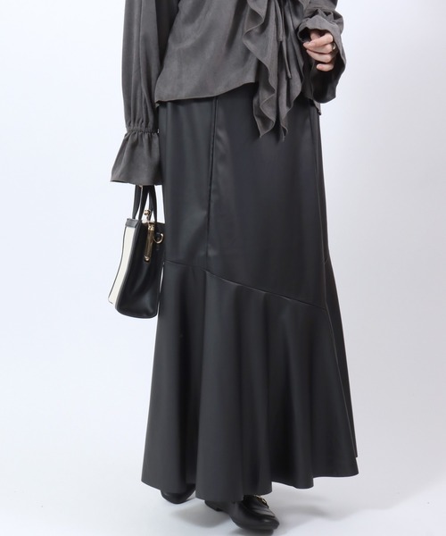 スカート フェイクレザー合皮パイピング マーメイドスカート