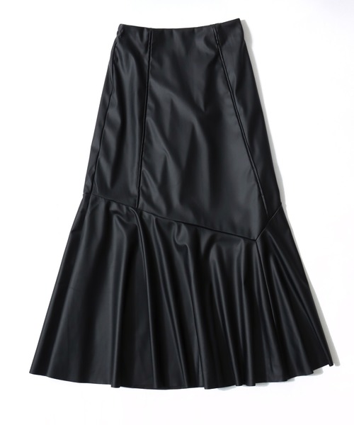 スカート フェイクレザー合皮パイピング マーメイドスカート