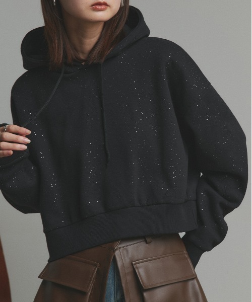 ad thie（アドティエ） パーカー 裏起毛 裏起毛 ショート丈 ラメ