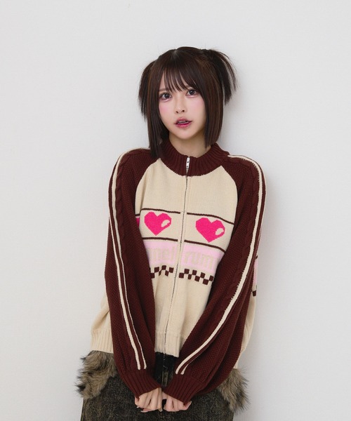 rumnel： ニット セーター ハートジップニットブルゾン / heart zip