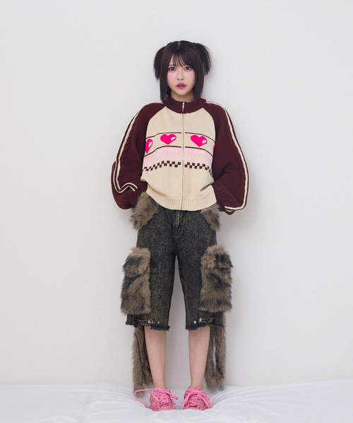 rumnel： ニット セーター ハートジップニットブルゾン / heart zip