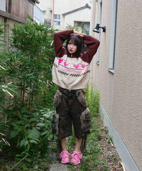 rumnel： ニット セーター ハートジップニットブルゾン / heart zip