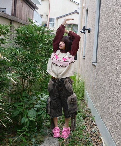 rumnel： ニット セーター ハートジップニットブルゾン / heart zip