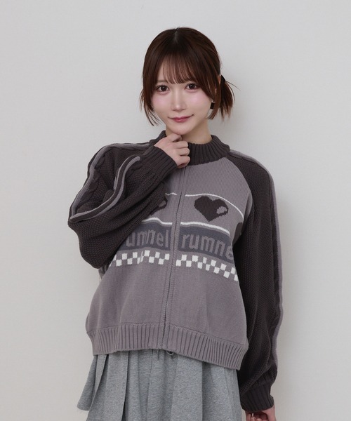 rumnel： ニット セーター ハートジップニットブルゾン / heart zip