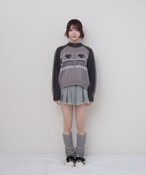ルムネル rumnel: ハートジップニットブルゾン グレー系 rumnel： ニット セーター ハートジップニットブルゾン / heart zip