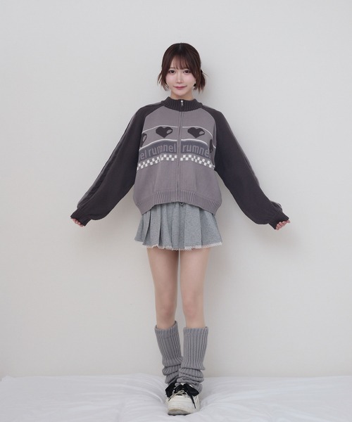 rumnel： ニット セーター ハートジップニットブルゾン / heart zip