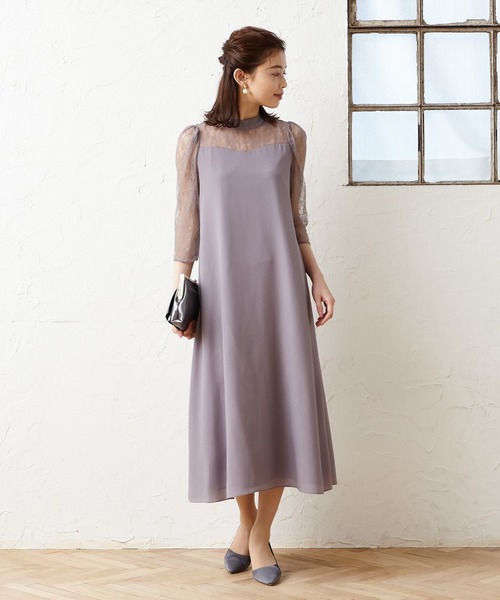 「AIMER」 7分袖ワンピース LARGE グレー レディース_画像3