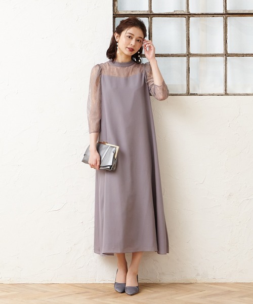 「AIMER」 7分袖ワンピース LARGE グレー レディース_画像4