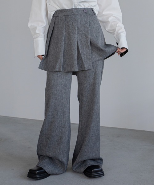 スラックス パンツ ラッププリーツスラックスパンツ レディース