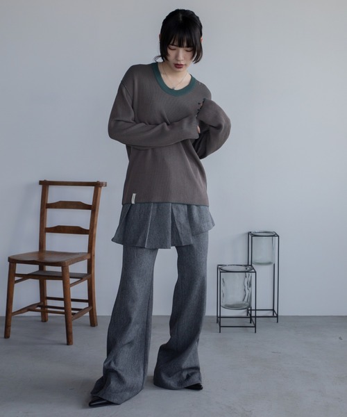スラックス パンツ ラッププリーツスラックスパンツ レディース
