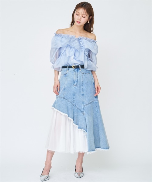 AND COUTURE（アンドクチュール） デニムスカート チュール切替デニム