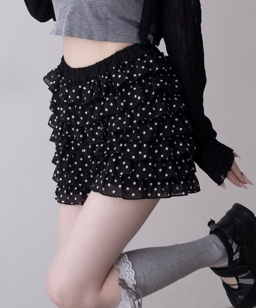 Fekete ドットフリルショートパンツ WEGO（ウィゴー） パンツ WEGO/ドットフリルマイクロショートパンツ