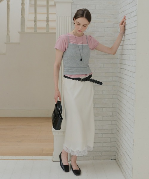 サテンレースロングスカート　giunon GIUNON ロング スカート satin lace long skirt / サテンレースロング