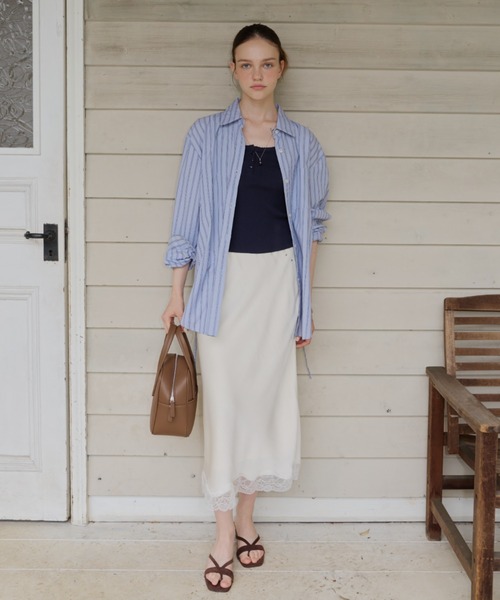サテンレースロングスカート　giunon GIUNON ロング スカート satin lace long skirt / サテンレースロング