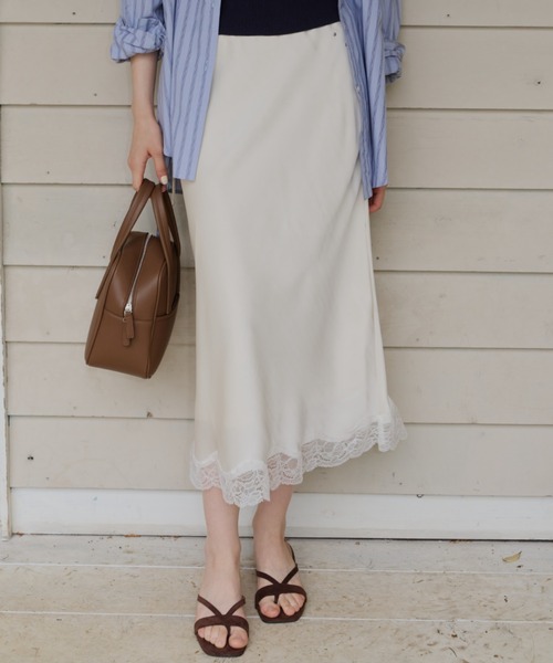 GIUNON ロング スカート satin lace long skirt / サテンレースロング
