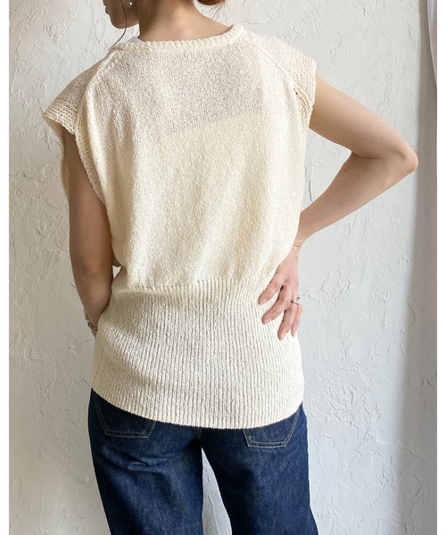 She's Closet ベスト ジレ ウエストリブ 前ボタン ノースリーブ サマー