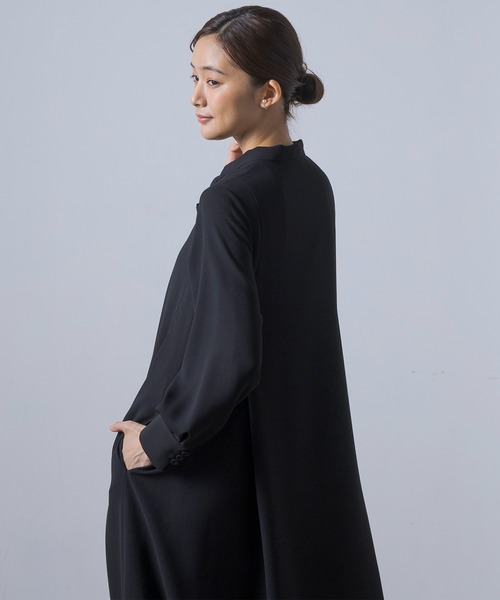 ワンピース 「洗える」「喪服」「デザインブラック」ボウタイフレア  