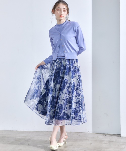 12Twelve Agenda スカート メッシュ花柄フレアスカート