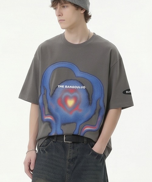 tシャツ 「HOOK」個性派抽象画プリント半袖ビッグTシャツ (SS) メンズ