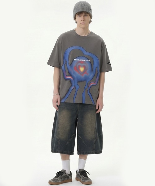 tシャツ 「HOOK」個性派抽象画プリント半袖ビッグTシャツ (SS) メンズ