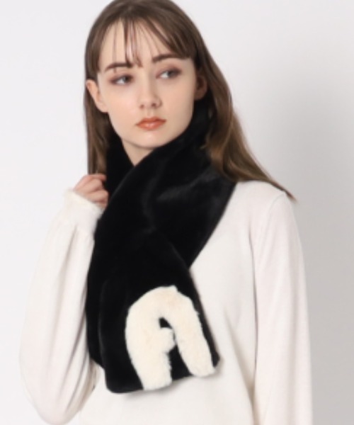 ホワイト ブラック ファー ストール FURLA マフラー ストール フェイクファーマフラー Black