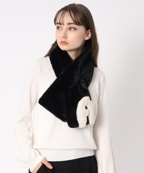 ホワイト ブラック ファー ストール FURLA マフラー ストール フェイクファーマフラー Black