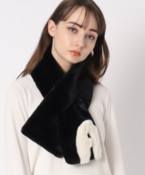 ホワイト ブラック ファー ストール FURLA マフラー ストール フェイクファーマフラー Black