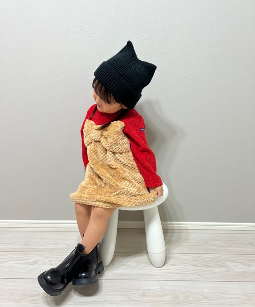 moujonjon ワンピース ブークレー裏起毛ボアリボン付きOP キッズ 