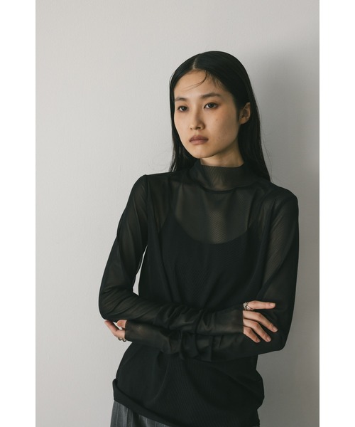 チュールハイネックT チュールハイネックプルオーバー/日本製/洗える(カットソー・Tシャツ