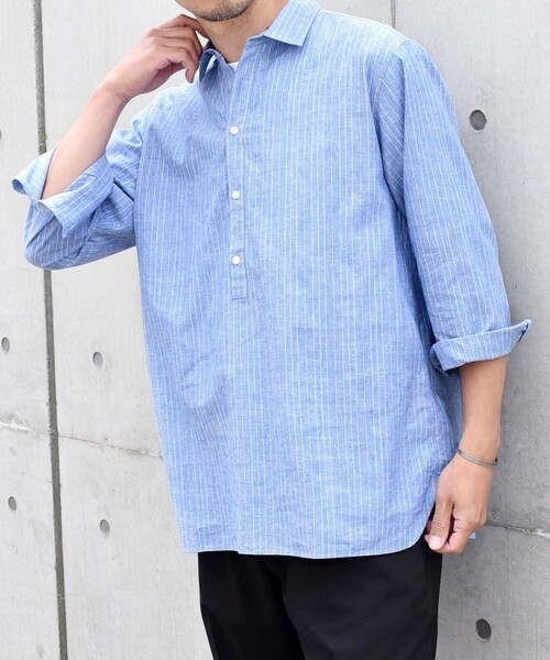 BLUE BLUE プルオーバー シャツ リネン Amazon.co.jp: ORCIVAL オーシバル リネンクロス ネックギャザー