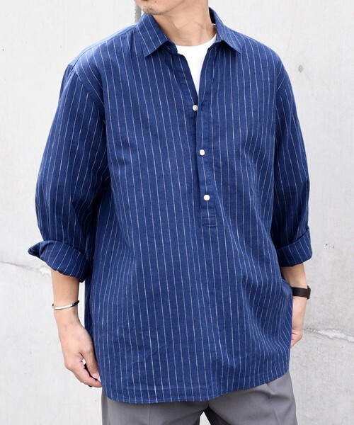 BLUE BLUE プルオーバー シャツ リネン Amazon.co.jp: ORCIVAL オーシバル リネンクロス ネックギャザー