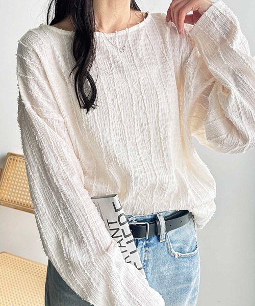 GeeRA tシャツ ジャガードフリンジボートネックカットソー
