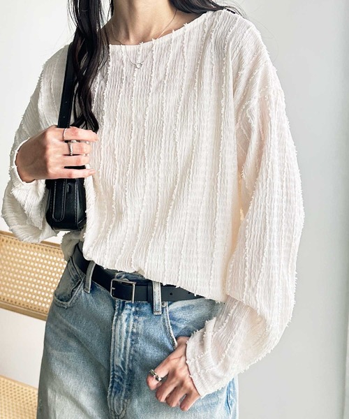 b454＊新品 グリン grin ボートネック コットンカットソー ロンT シャーリングボートネックカットソー(カットソー・Tシャツ