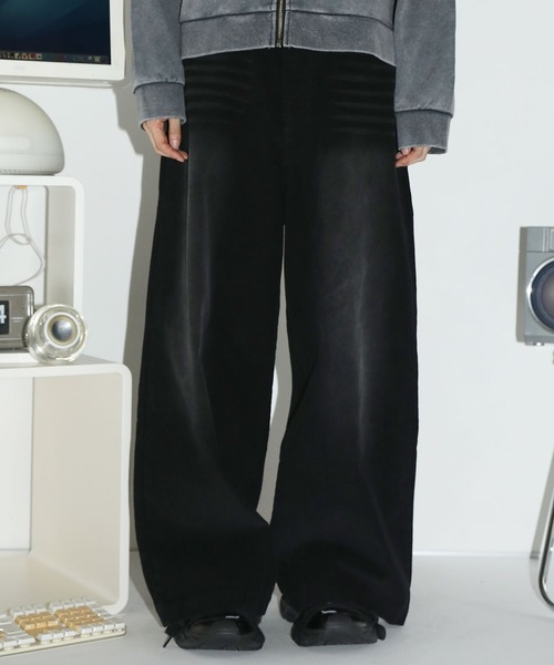 パンツ MSG/ワイドストレートウォッシュ加工コットンコーデュロイ